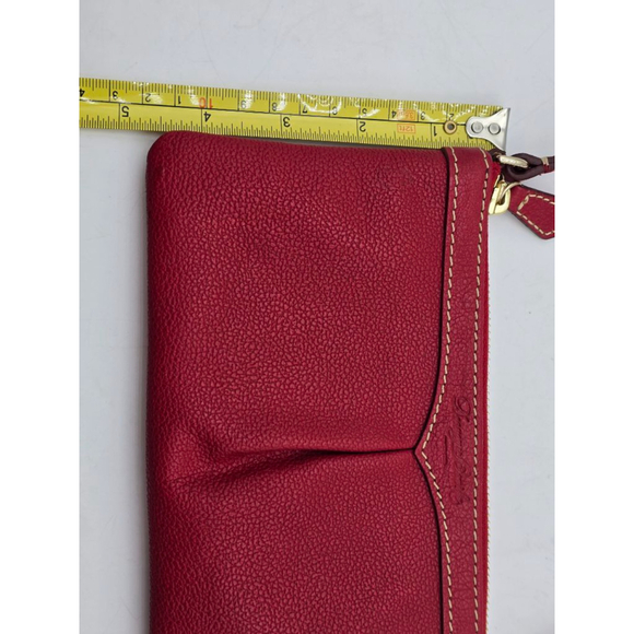 Women's Dooney & Bourke Red Leather Wristlet Clutch One Size Beige Stitching - Picture 5 of 10
